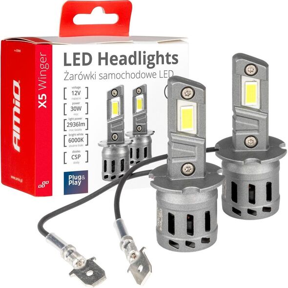 AMiO Żarówki samochodowe led seria x5 winger h3 6000k canbus amio-03944