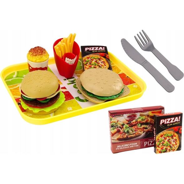 LeanToys Zestaw Fast Food Pizza Burgery Frytki Akcesoria Dla Dzieci 24 ele.