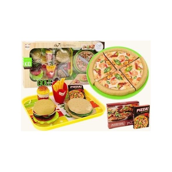 LeanToys Zestaw Fast Food Pizza Burgery Frytki Akcesoria Dla Dzieci 24 ele.