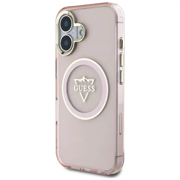 Guess IML Metal Mountain Logo MagSafe Apple iPhone 16 pink