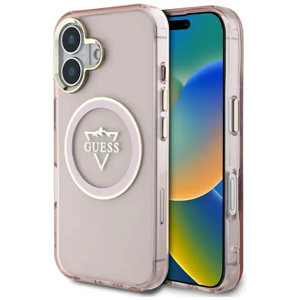 Guess IML Metal Mountain Logo MagSafe Apple iPhone 16 pink