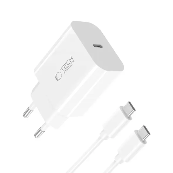 Tech-Protect NC20W 1-port USB-C Network Charger PD20W + USB-C / USB-C Cable White