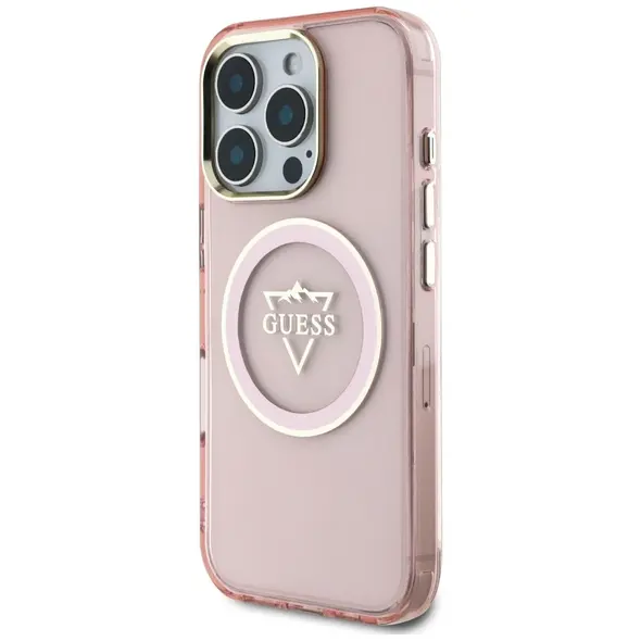 Guess IML Metal Mountain Logo MagSafe Apple iPhone 16 Pro pink