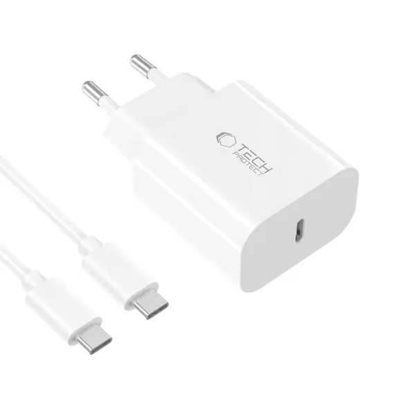 Tech-Protect NC20W 1-port USB-C Network Charger PD20W + USB-C / USB-C Cable White