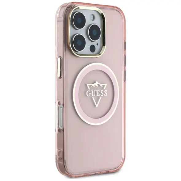 Guess IML Metal Mountain Logo MagSafe Apple iPhone 16 Pro pink