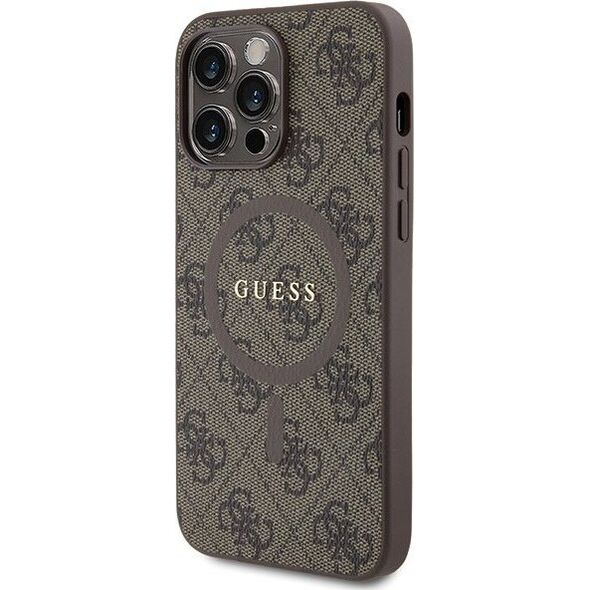 Guess Guess GUHMP15LG4GFRW iPhone 15 Pro 6.1" brązowy/brown hardcase 4G Collection Leather Metal Logo MagSafe