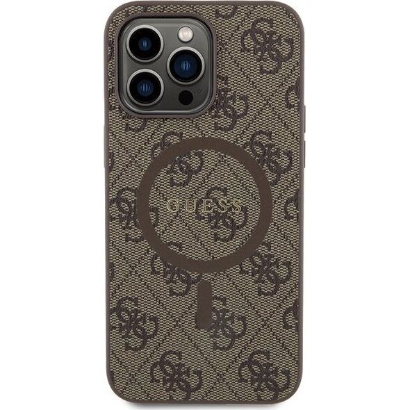 Guess Guess GUHMP15LG4GFRW iPhone 15 Pro 6.1" brązowy/brown hardcase 4G Collection Leather Metal Logo MagSafe