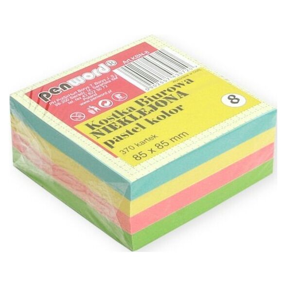 Polsirhurt Kostka biurowa nieklejona 370 kartek 85x85x35mm pastel KBN-08