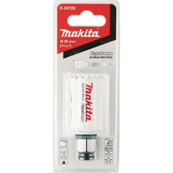 Makita MAKITA HOLE SAW BIM HSS-Co 8% 30mm EZYCHANGE ΜΕΤΑΛΛΟ, ΑΤΣΑΛΙ, ALU, ΞΥΛΟ, PVC