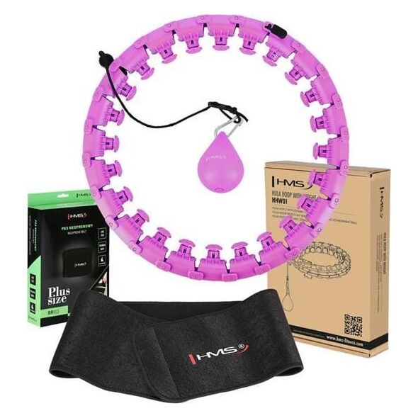 HMS ZESTAW HULA HOP HHW12 VIOLET Z WYPUSTKAMI I OBCIĄŻNIKIEM HMS + PAS BR163 BLACK PLUS SIZE