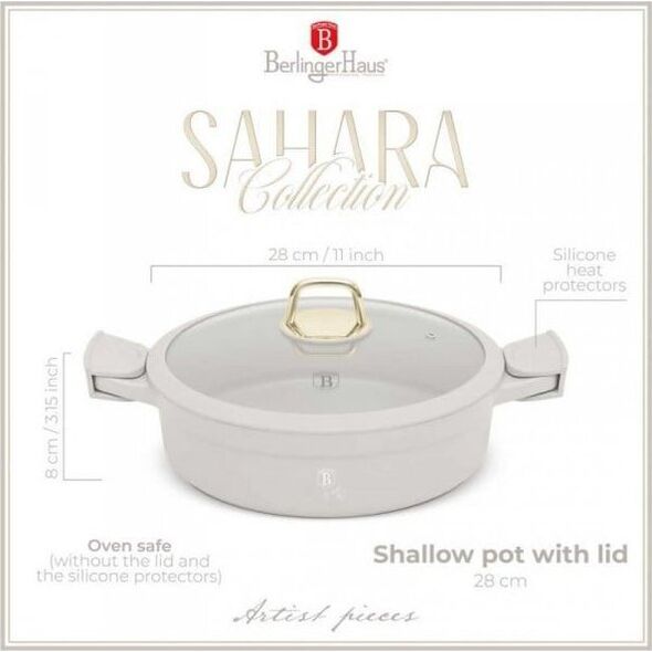 PŁASKI GARNEK TYTANOWY Z POKRYWĄ 28cm BERLINGER HAUS BH-7785 SAHARA