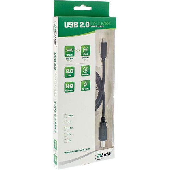 Kabel USB InLine USB-C - USB-B 1 m Czarny (35761)
