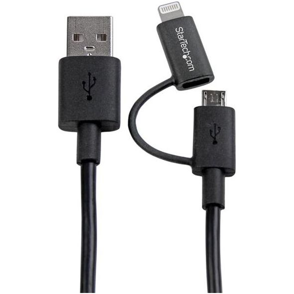 Kabel USB StarTech USB-A - microUSB + Lightning 1 m Czarny (LTUB1MBK)