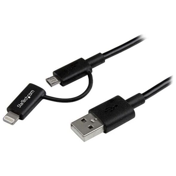 Kabel USB StarTech USB-A - microUSB + Lightning 1 m Czarny (LTUB1MBK)