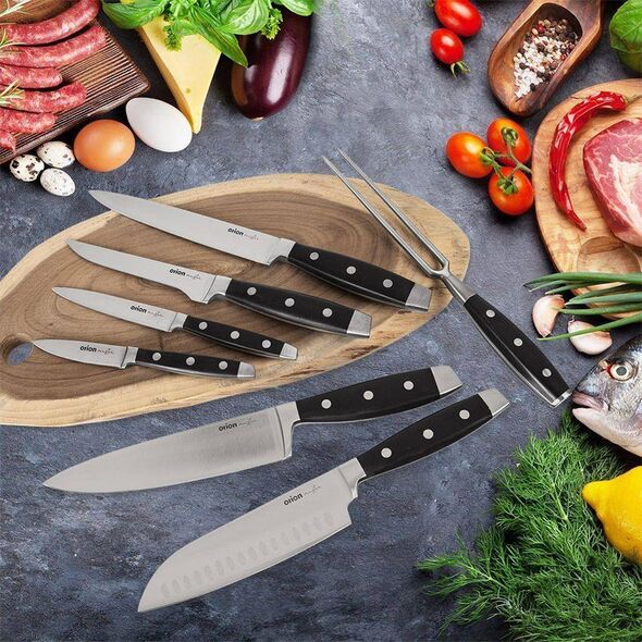 Orion Nóż kuchenny stalowy azjatycki do siekania Santoku 33 cm