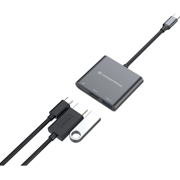 Adapter USB Conceptronic CONCEPTRONIC Adapter USB-C -> HDMI,2xUSB3.0,PD,SD   0.15m