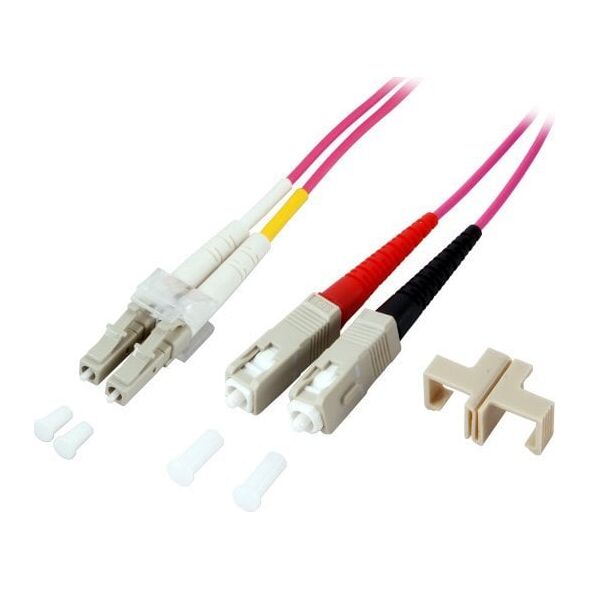 EFB EFB LWL Kabel Duplex Jumper LC-SC 50/125 OM4 1 Meter LSZH Halogenfrei erika violett 2.0mm geprueft mit Messprotokoll