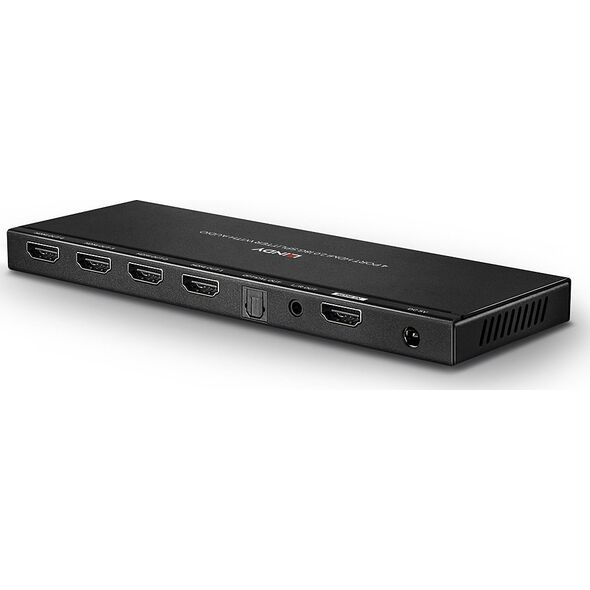 Lindy Lindy 38231 Rozdzielacz (przejściówka, spiltter) HDMI 4K UHD 4-portowy z audio, portem optycznym i analogowym