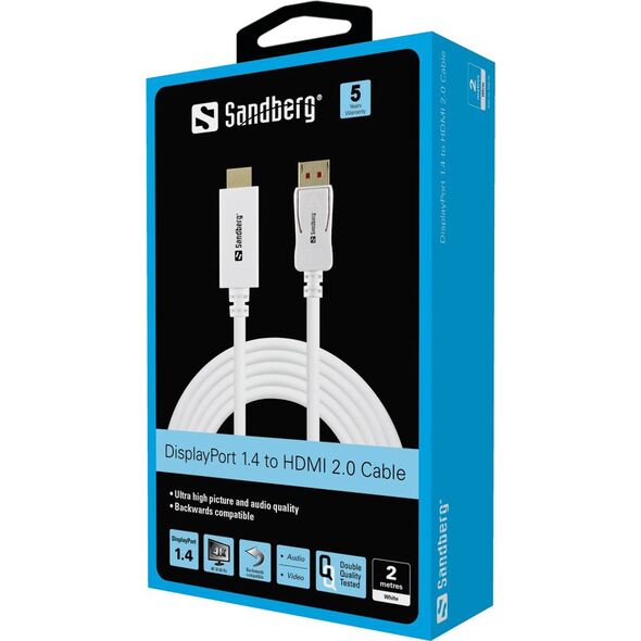 Kabel Sandberg DisplayPort - DisplayPort 2m biały (509-16)
