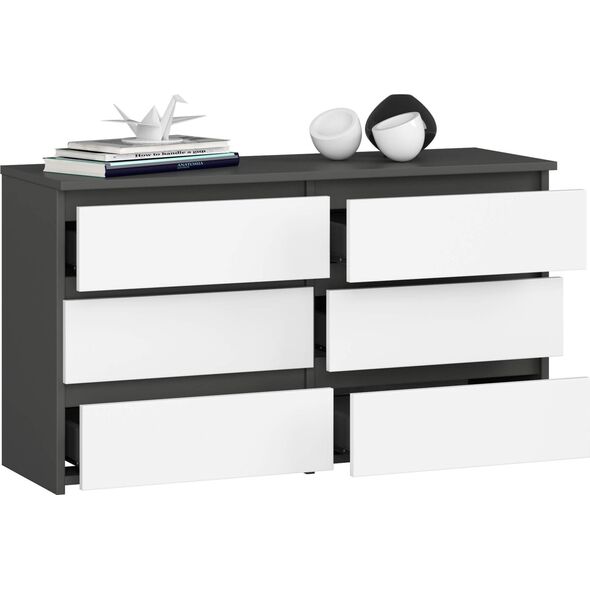 Fabryka Mebli Akord Komoda do salonu CL 100 cm 6 szuflad klasyczna - grafit szary biała