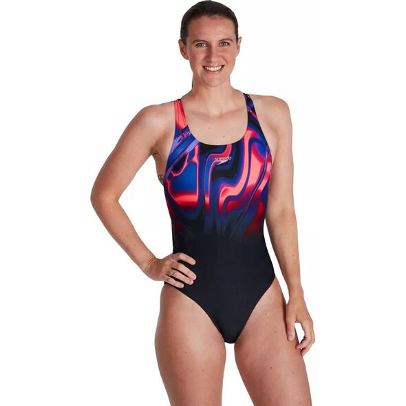 Speedo Damski strój kąpielowy Speedo PLMT PBCK AF blk/phnxrd/bluflm/ultra rozmiar 32