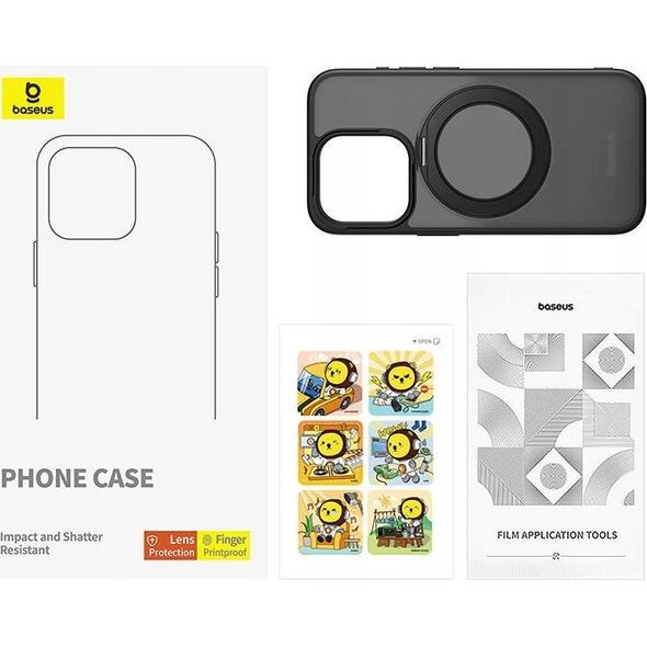 Baseus Etui Baseus SkyRing Magnetic ze stojakiem dla iP 14 Pro Max + szkło hartowane i zestaw czyszczący (czarny)