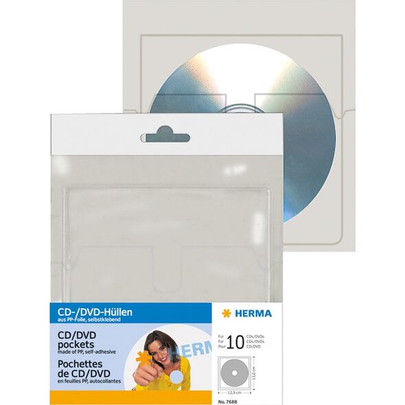 Θήκες CD/DVD αυτοκόλλητες για 1 CD/DVD 10 τεμ. διαφανές