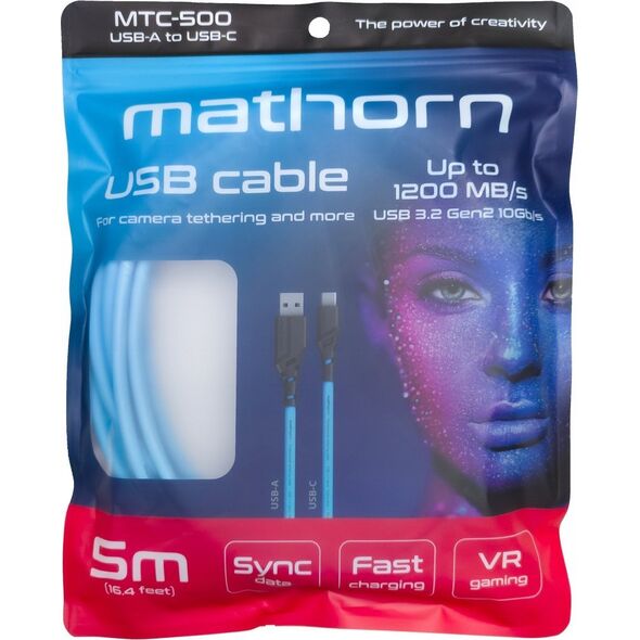 Kabel USB Eaton Kabel fotograficzny Mathorn MTC-500 5m 10Gbps 60W USB A-C ArcticBlue