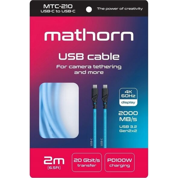 Kabel USB C2G Kabel fotograficzny Mathorn MTC-210 2m 20Gbps 4K 60Hz PD100W USB C-C ArcticBlue