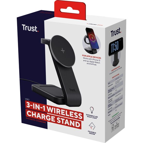 Trust Viro Słuchawki, Zestaw słuchawkowy, Smartfon, Smartwatch Czarny USB Bezprzewodowe ładowanie