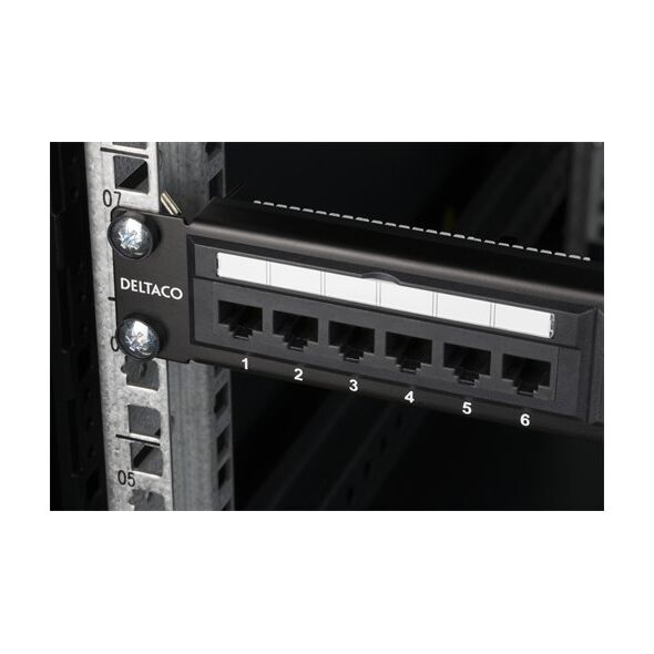 Terminal sieciowy Deltaco DELTACO 19 "komutacinė panelė, 24xRJ45, Cat6, UTP, 1U, 10Gbps, metalinė, juoda / PAN-112