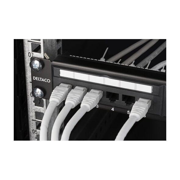 Terminal sieciowy Deltaco DELTACO 19 "komutacinė panelė, 24xRJ45, Cat6, UTP, 1U, 10Gbps, metalinė, juoda / PAN-112