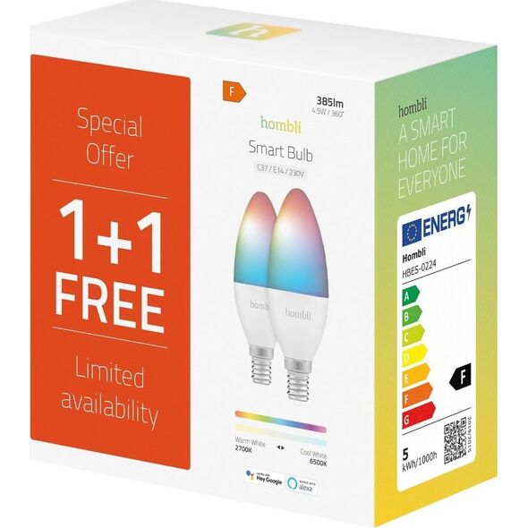 Avanca International BV Hombli smarte Glühbirne, 4,5W, E14, RGB, CCT, 1+1 Promo Pack