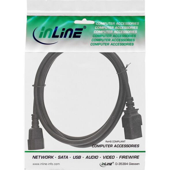 Kabel zasilający InLine INLINE Netz Adapterkabel IEC-60320 C14 zu C19 3x 1,5mm2 max. 10A schwarz 2m
