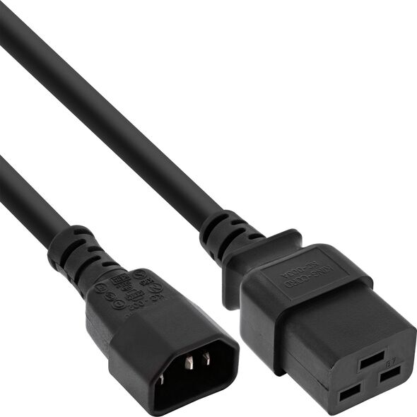 Kabel zasilający InLine INLINE Netz Adapterkabel IEC-60320 C14 zu C19 3x 1,5mm2 max. 10A schwarz 2m