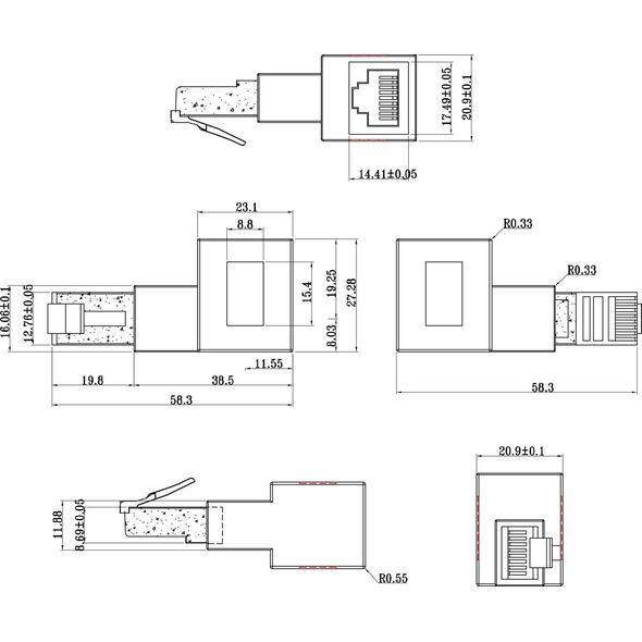 Eaton INLINE Patchkabel Adapter Cat.6A RJ45 Stecker Buchse 90 Grad nach links gewinkelt
