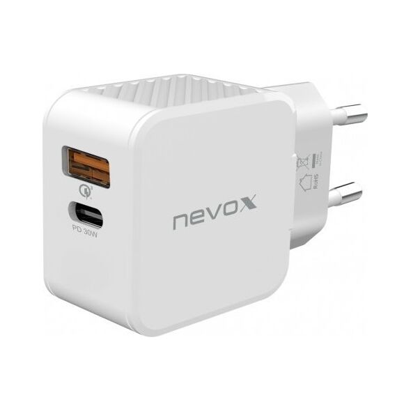 Φορτιστής Nevox nevox 30W USB-C + USB QC 3.0 Power Adapter λευκό