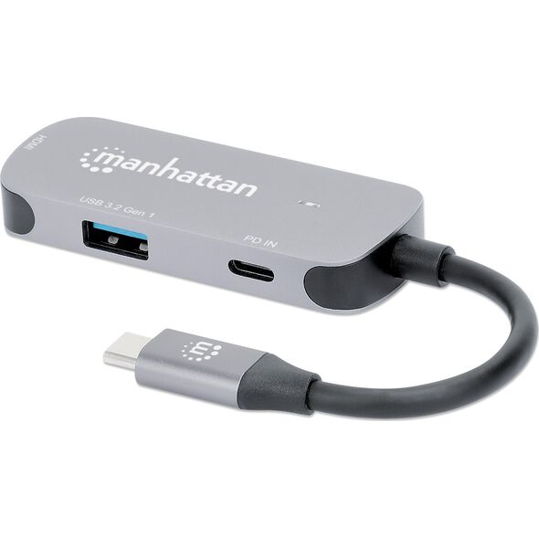 Adapter AV Manhattan MANHATTAN USB-C auf HDMI 3-in-1 Docking-Konverter USB 3.2 Typ-C-Stecker auf HDMI 4K60Hz USB-A 5 Gbit/s und USB-C Power Delivery 100W
