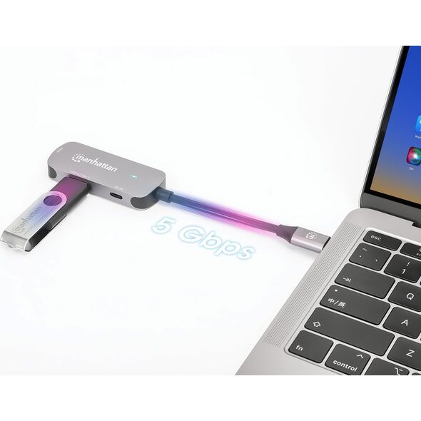 Adapter AV Manhattan MANHATTAN USB-C auf HDMI 3-in-1 Docking-Konverter USB 3.2 Typ-C-Stecker auf HDMI 4K60Hz USB-A 5 Gbit/s und USB-C Power Delivery 100W