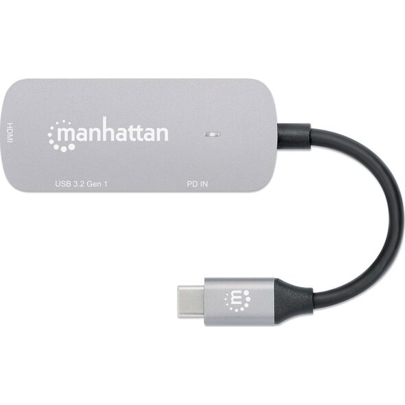 Adapter AV Manhattan MANHATTAN USB-C auf HDMI 3-in-1 Docking-Konverter USB 3.2 Typ-C-Stecker auf HDMI 4K60Hz USB-A 5 Gbit/s und USB-C Power Delivery 100W