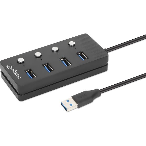HUB USB Manhattan MANHATTAN 4-Port USB 3.0 Hub USB-A-Stecker auf 4x USB-A-Buchsen 5 Gbit/s 1,5 m Kabel Schalter f�r jeden Port Strom �ber USB/Netzteil