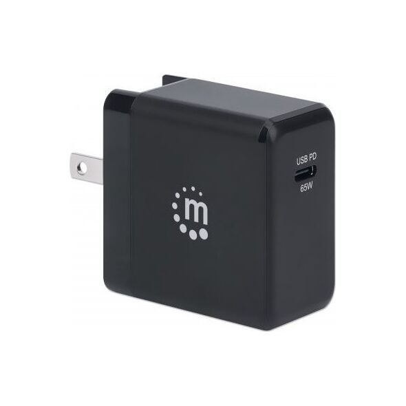 MANHATTAN GaN Power Delivery USB-Ladegeraet USB-Netzteil USB-C PD-Port bis 65W auswechselbare Stecker fuer EU, UK und US