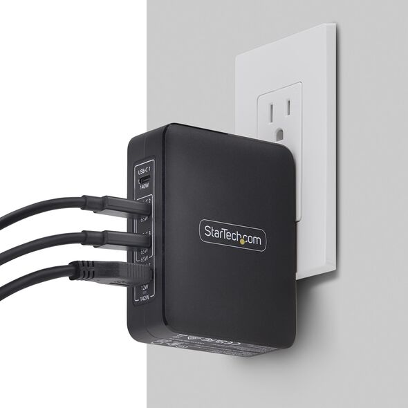 STARTECH.COM 140W USB-C-Wandladeger�t 3x USB-C/1x USB-A PD 3.1 Internationaler GaN-Ladeger�t fur MacBook/Dell XPS/Inspiron