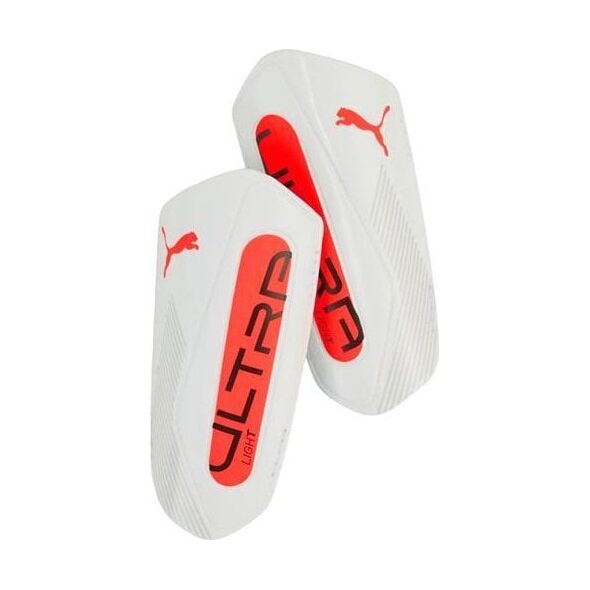 Ochraniacze piłkarskie Puma Ultra Light Strap biało-pomarańczowe 30992 01 L