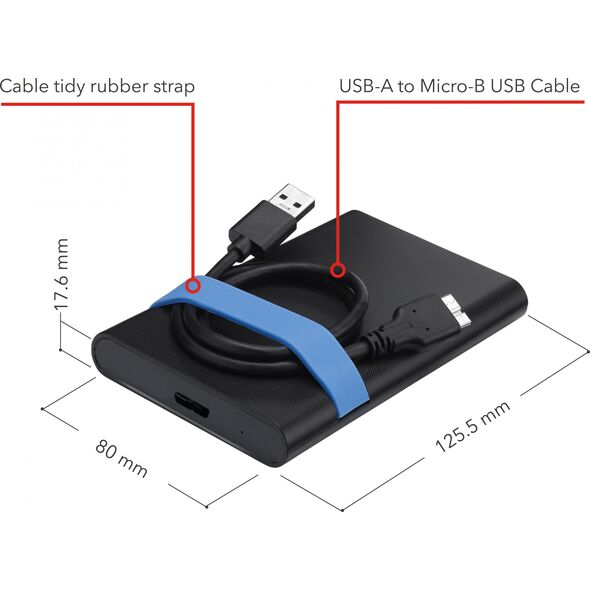 Verbatim Zestaw obudowa dysku 2,5,, HDD/SSD, Verbatim, 2.5", Store,N,Go, USB 3.0 (3.2 Gen 1), 53106, czarna
