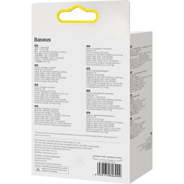Ładowarka Baseus Compact 2x USB-A 2.1 A (CCXJ010201)