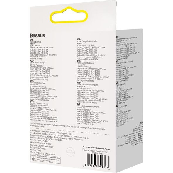 Ładowarka Baseus CCXJ020102 3x USB-A 3.4 A (BSU3406WHT)