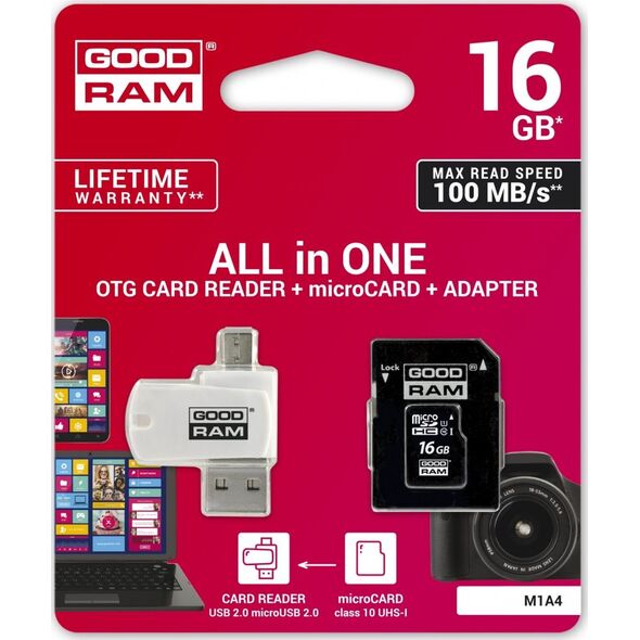 Karta GoodRam All in One MicroSDHC 16 GB Class 10 UHS-I/U1  (M1A4-0160R12)