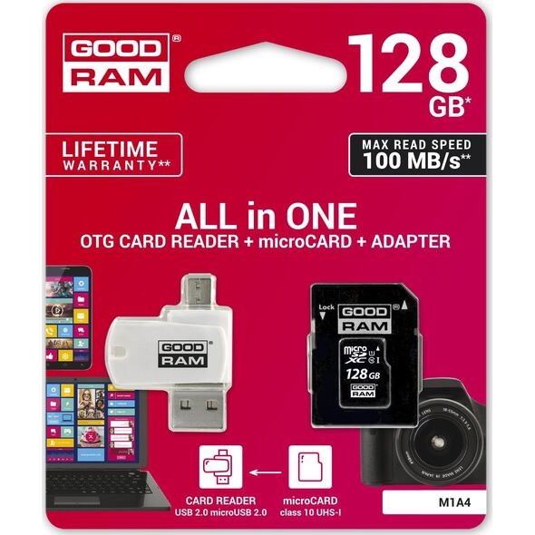 Karta GoodRam All in One MicroSDXC 128 GB Class 10 UHS-I/U1  (M1A4-1280R12)