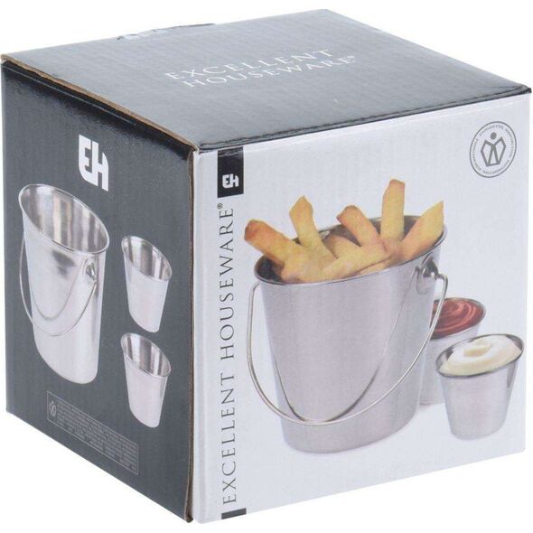 Excellent Houseware Wiaderko na FRYTKI przystawki przekąski + 2x miseczka na sosy dipy
